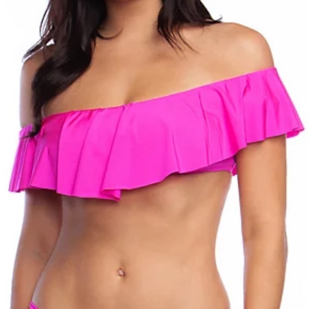 Trina Turk Indo Solids Off The Shoulder Bandeau Bikini Top Pink Size 10 NWT